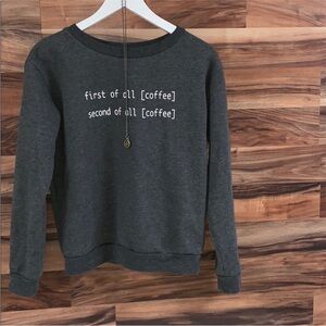 Atmosphere Sweatshirt Coffee Print Gray White Size 6 GUC EU 38 Approx Sz Small S